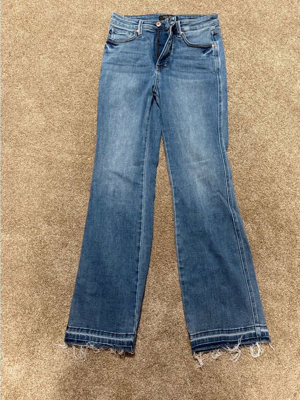 Judy Blue Medium Wash Flare Jeans with Raw Hem